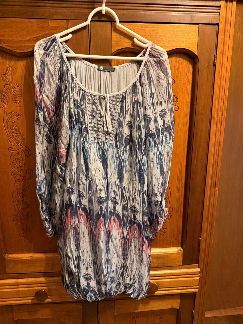 Boho Printed Scoop-Neck Women's Dress - Blue & Pink